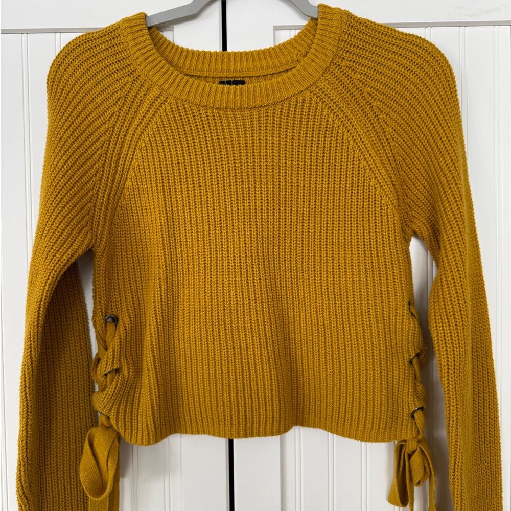Moon & Madison Mustard Cropped Sweater with Side Ties - Size Small